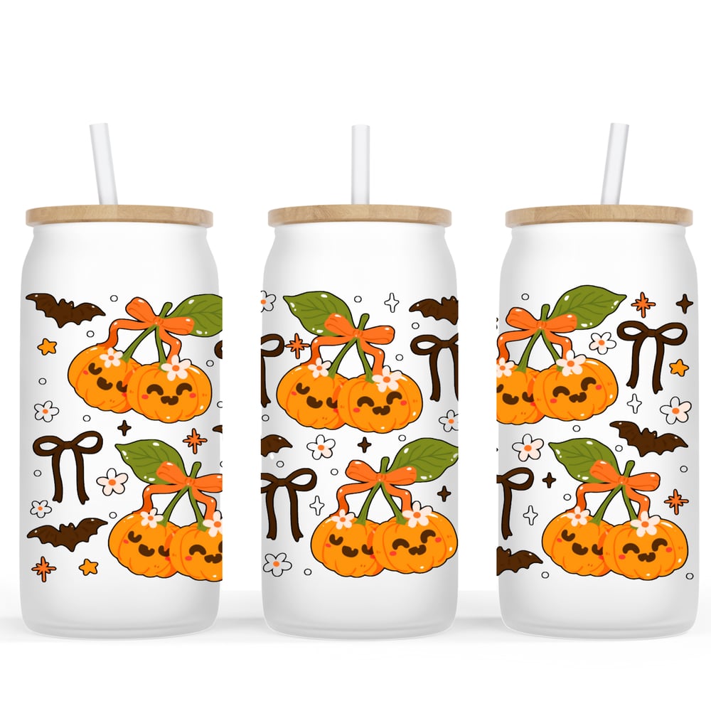 Image of Cherry Pumpkins Frosted Glass Cup🎃🍒