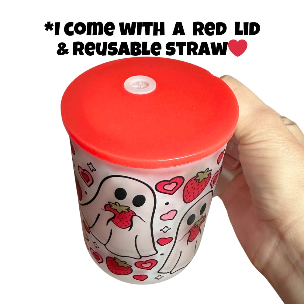 Image of Strawberry Ghosts 17oz Frosted Glass Mug👻🍓
