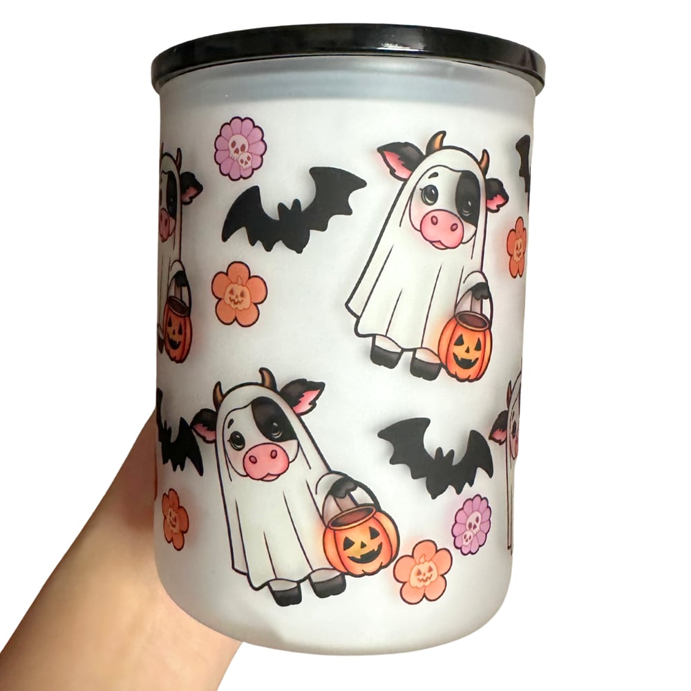 Image of Spooky Cows 17oz Frosted Glass Mug🐮👻
