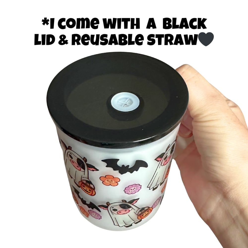 Image of Spooky Cows 17oz Frosted Glass Mug🐮👻