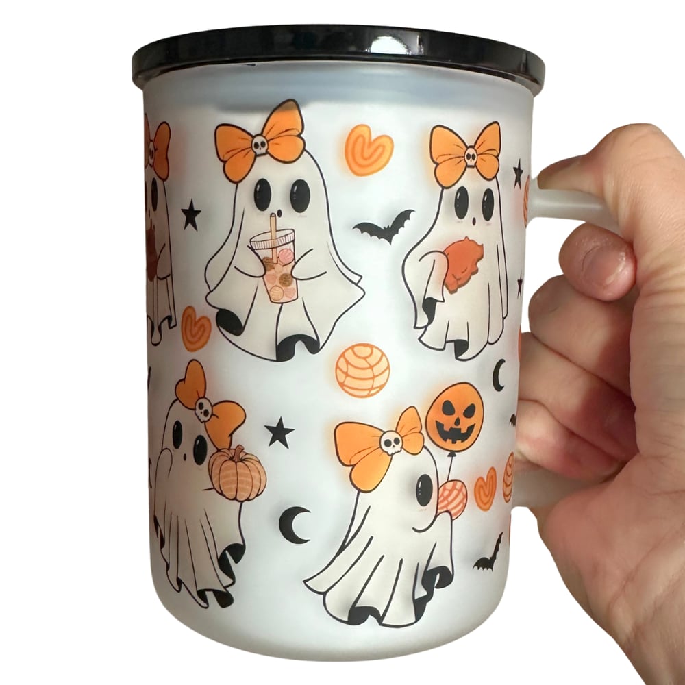 Image of Pan Dulce Ghosts 17oz Frosted Glass Mug👻🧡
