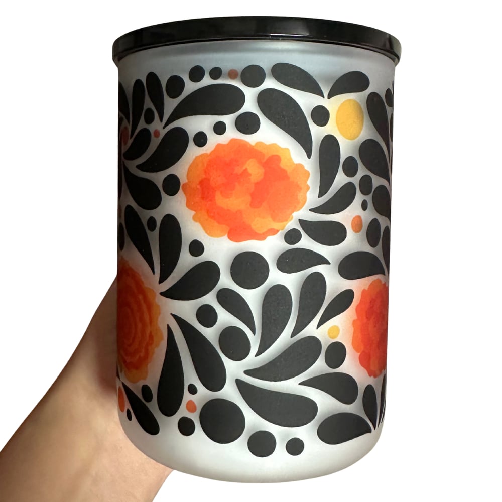 Image of Marigold Talavera 17oz Frosted Glass Mug🖤🧡