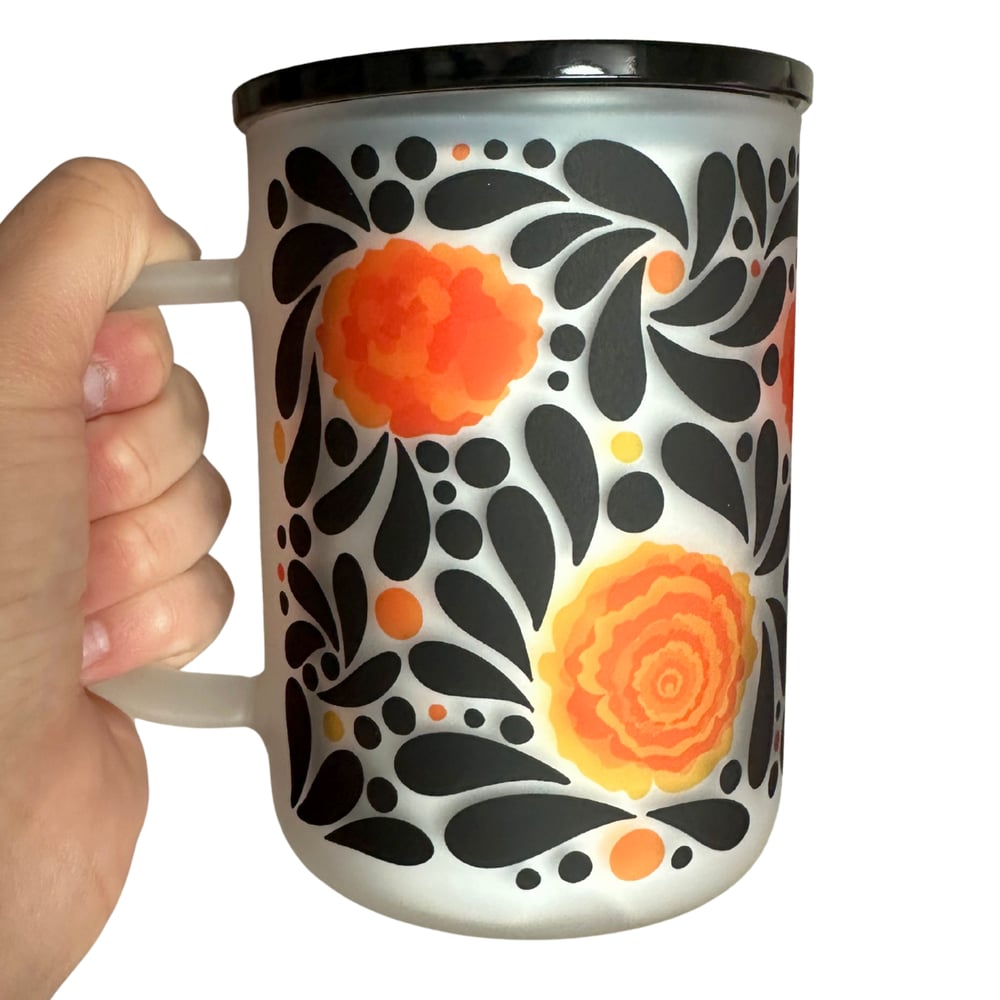 Image of Marigold Talavera 17oz Frosted Glass Mug🖤🧡