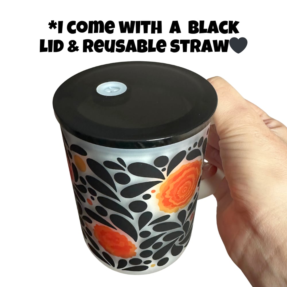 Image of Marigold Talavera 17oz Frosted Glass Mug🖤🧡