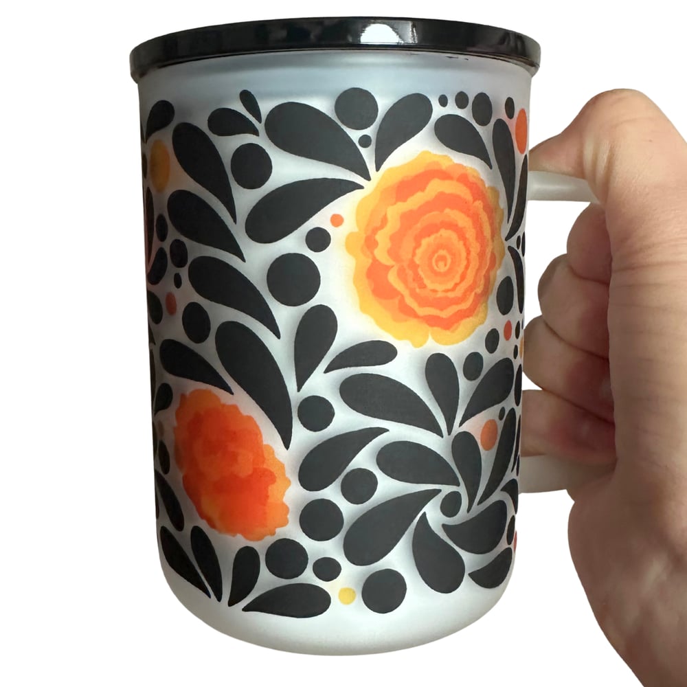 Image of Marigold Talavera 17oz Frosted Glass Mug🖤🧡
