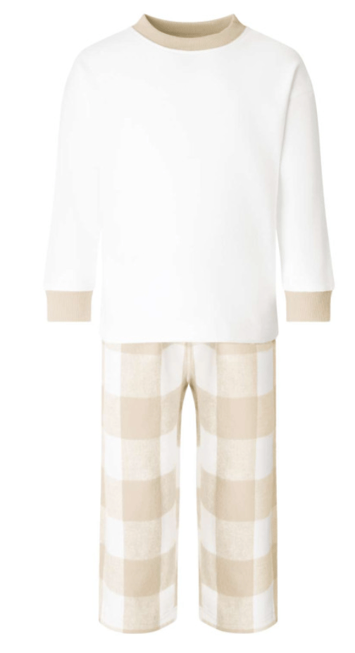 Image of BIG FITTING/SIZE DOWN Beige checked pjs - The Little Fir Tree 