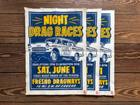 Image 1 of Fresno Night Drag Races Linocut Print FREE SHIPPING