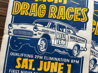 Image 2 of Fresno Night Drag Races Linocut Print FREE SHIPPING