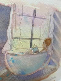 Image 3 of Aquarelle originale "Lecture du soir"