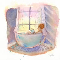 Image 1 of Aquarelle originale "Lecture du soir"