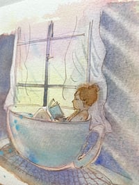 Image 4 of Aquarelle originale "Lecture du soir"
