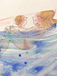 Image 4 of Aquarelle originale "Baignade d'été"