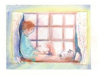 Image 1 of Aquarelle originale "Dévoreuse de livres"