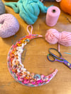 Candy Crescent Moon. Woven wall hanging.