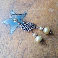 Image 6 of Edwardian Floral Pearl Earrings, Light Caramel & Antique Copper