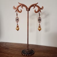 Image 5 of Edwardian Floral Pearl Earrings, Light Caramel & Antique Copper