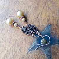 Image 8 of Edwardian Floral Pearl Earrings, Light Caramel & Antique Copper