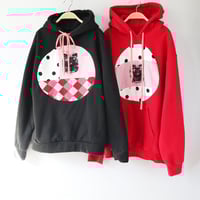 Image 4 of persian cat patchwork courtneycourtney adult S small hoodie hooded sweatshirt black pink vintage dot