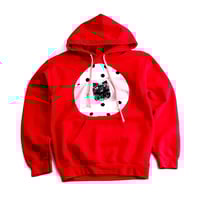Image 3 of persian cat patchwork courtneycourtney adult S small hoodie hooded sweatshirt black pink vintage dot