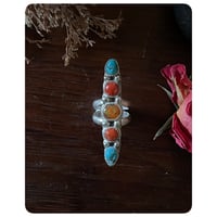 Image 2 of SALE - The Ishtar Ring - US Turquoise Coral and Cantera Opal Sterling Silver Ring
