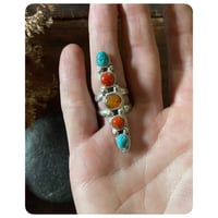 Image 3 of SALE - The Ishtar Ring - US Turquoise Coral and Cantera Opal Sterling Silver Ring