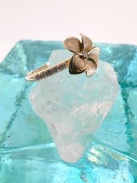 Image 2 of 14k solid gold diamond shining polished plumeria ring