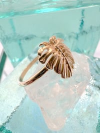 Image 2 of 14k solid gold monstera leaf Hawaiian ring