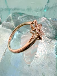 Image 3 of 14k solid gold .26 ct diamond plumeria ring
