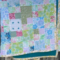 Image 3 of Pastel Charm Handmade Quilt Upcycled Vintage Fabrics & Wool Blanket