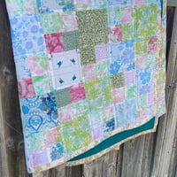 Image 2 of Pastel Charm Handmade Quilt Upcycled Vintage Fabrics & Wool Blanket