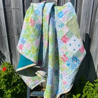 Image 1 of Pastel Charm Handmade Quilt Upcycled Vintage Fabrics & Wool Blanket