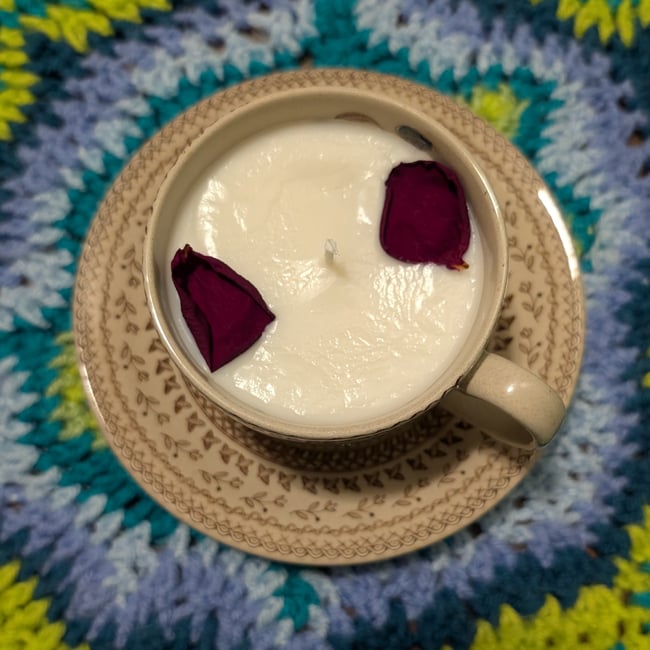 Vntg Johnson Bros Fruit Sampler Tea Cup Candle w/ Saucer