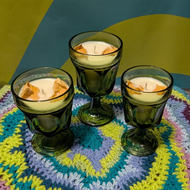 Citrus Pine Vintage Indiana Glass Goblet Candles