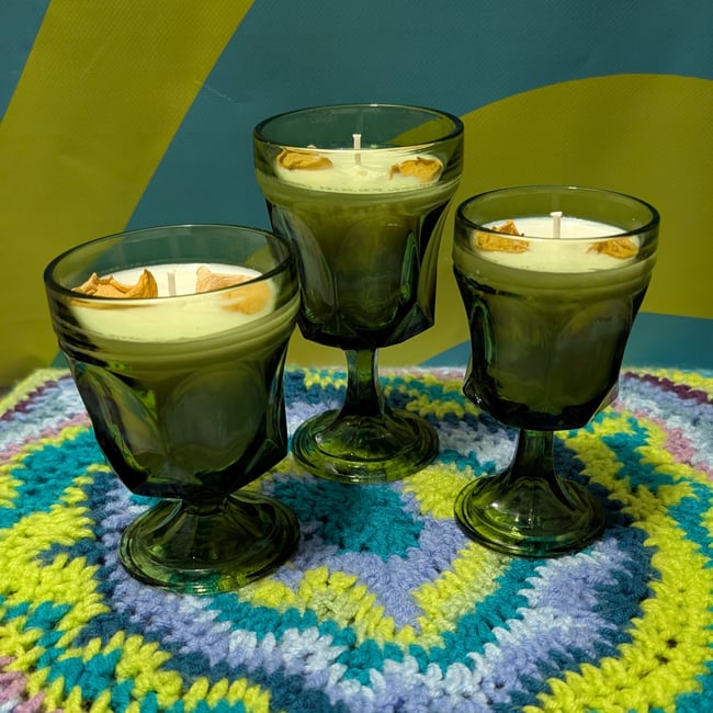 Citrus Pine Vintage Indiana Glass Goblet Candles