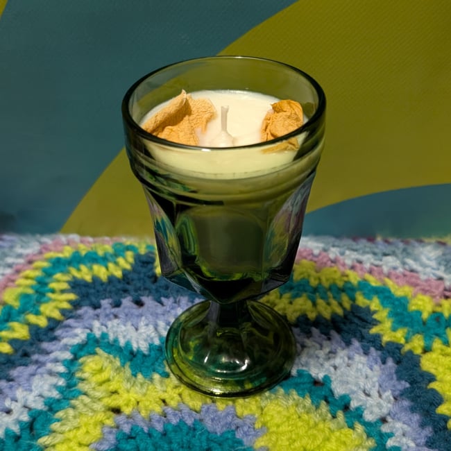 Cedar Leather & Fresh Leaves Vintage Indiana Glass Goblet Candle