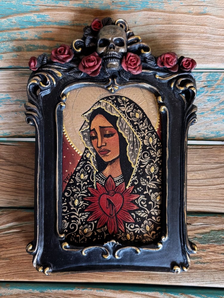 Image of ¡Mini Lupitas! ~ 4"x6" Original Painting ~ La Dolorosa Gótica