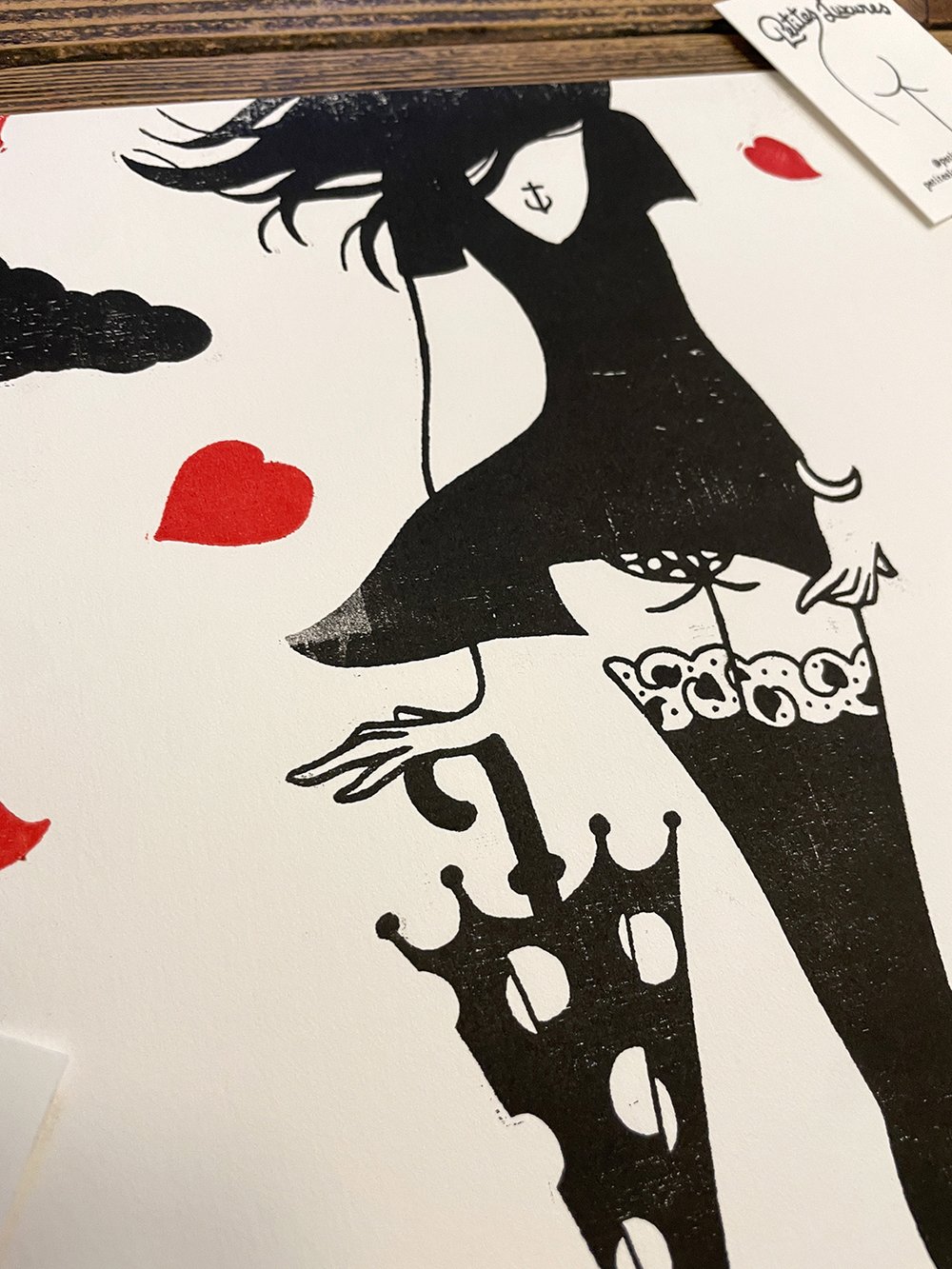 Image of "Raining hearts" handmade woodcut print