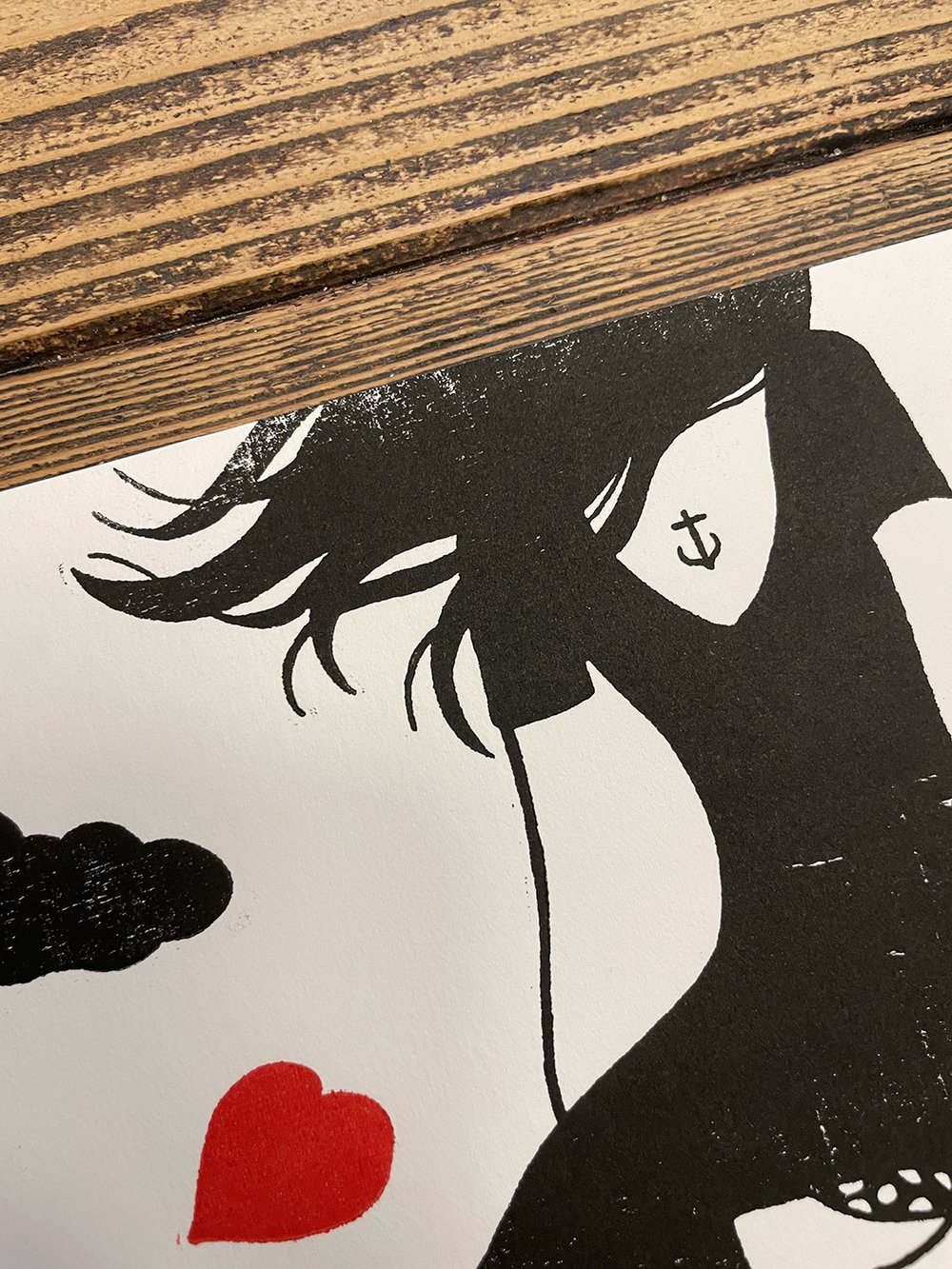 Image of "Raining hearts" handmade woodcut print