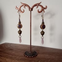 Image 3 of Acorns Bohemian Statement Bead Earrings in Purple & Antique Bronze 