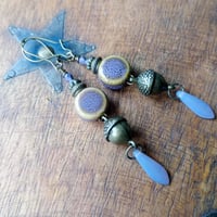 Image 4 of Acorns Bohemian Statement Bead Earrings in Purple & Antique Bronze 