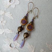 Image 5 of Acorns Bohemian Statement Bead Earrings in Purple & Antique Bronze 