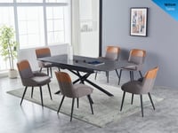 Image 1 of Ventura Light Grey Dining Table & 6 Light Grey / Tan Chairs