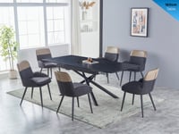 Image 1 of Ventura Dark Grey Dining Table & 6 Dark Grey / Beige Chairs