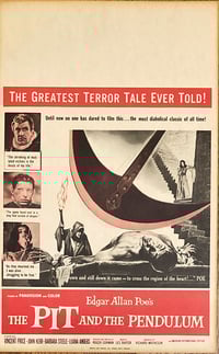 Image 1 of The Pit and the Pendulum 1961 window card (14"x22")
