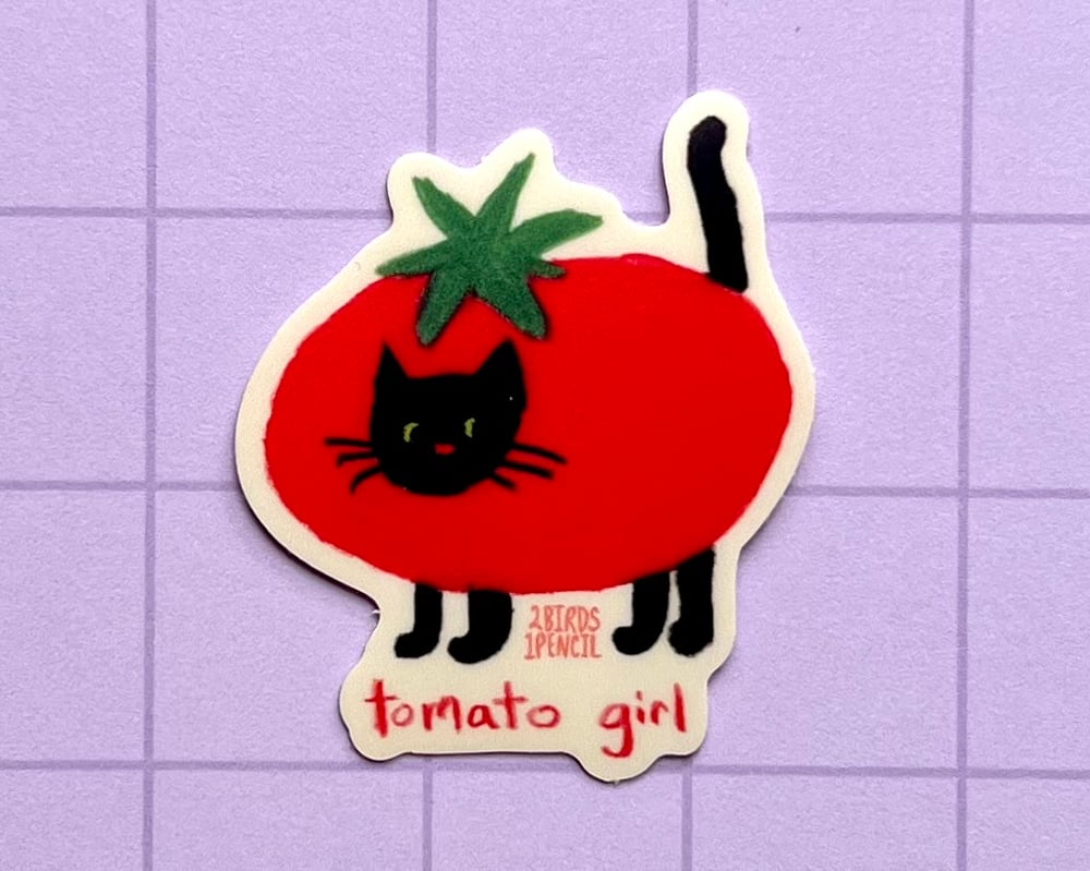 Image of Tomato girl black cat mini vinyl sticker