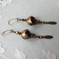 Image 7 of Victorian Style Glass Pearl & Crystal Earrings in Chocolate Brown and Bronze, Pierced or Clip On 