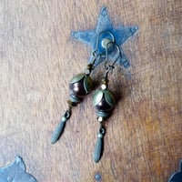 Image 6 of Victorian Style Glass Pearl & Crystal Earrings in Chocolate Brown and Bronze, Pierced or Clip On 