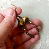 Image 3 of Victorian Style Glass Pearl & Crystal Earrings in Chocolate Brown and Bronze, Pierced or Clip On 