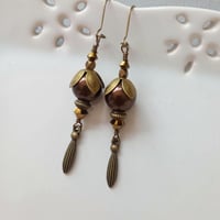 Image 1 of Victorian Style Glass Pearl & Crystal Earrings in Chocolate Brown and Bronze, Pierced or Clip On 