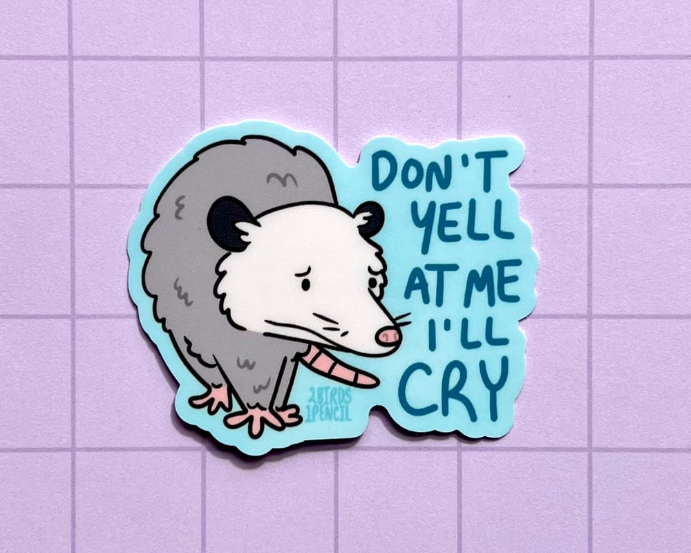 Image of Don't yell at me I'll cry possum vinyl sticker